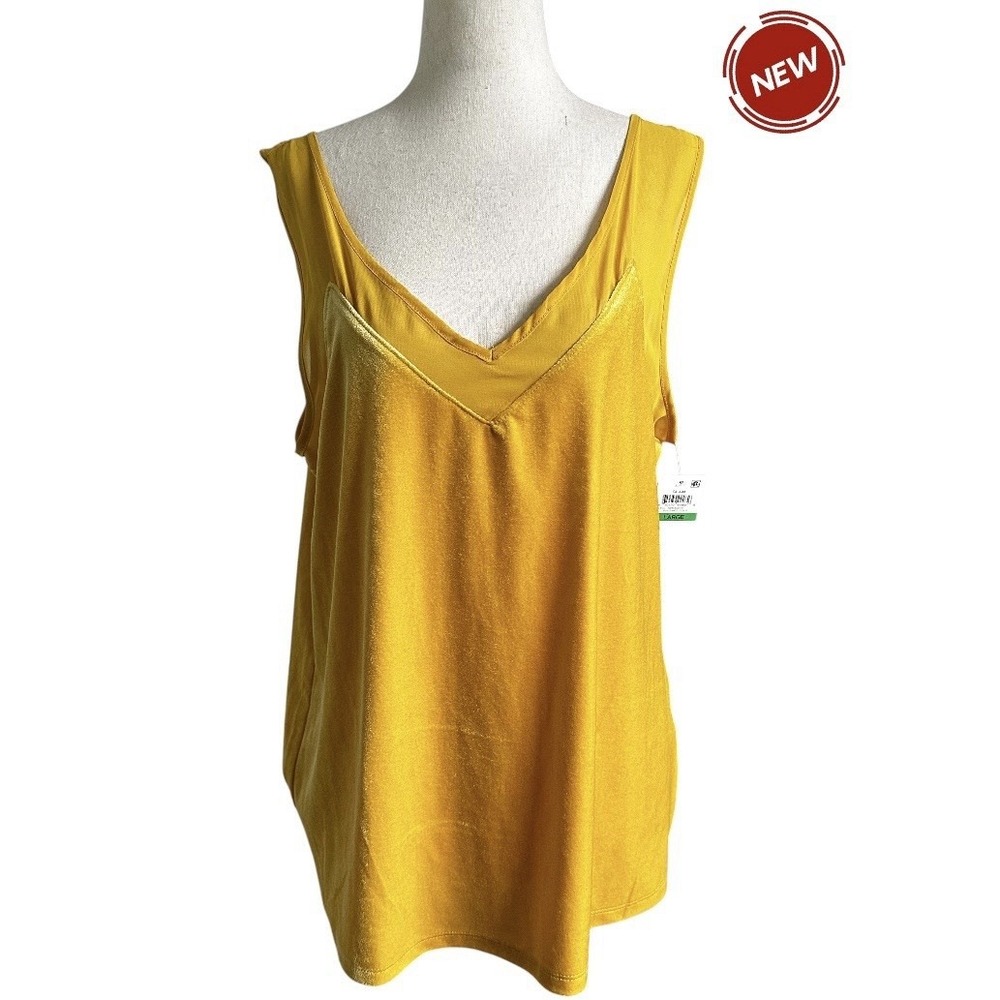 INC International Concepts Women Mustard Velvet Sheer-Inset Large $49 NWT | 46-8